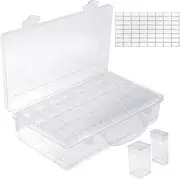 48 Slots Seed Storage Organizer Box, Plastic Seed Storage Organizer 2 Sizes Removal Slots Seed Storage Box with Label Stickers Reusable Seed Container Box Clear Portable for Seeds Plant Vegetable