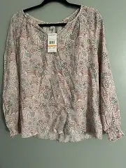 $48 NINE WEST Women Sz M SmockTop PEASANT Lightweight Cottagecore BOHO