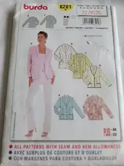 Burda 8201Easy shawlcollar blazer jacket women's paper pattern size 10-22 Uncut