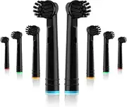 [Whuppsi] Bamboo Charcoal Replacement Toothbrush Heads Compatible with Oral-B Braun Electric Toothbrushes, 8PCS, Black,Cross Bristles, Round Head Refills for Pro Series,for Vitality,for Triumph Series