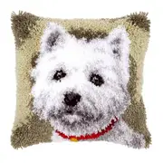 Latch Hook Maltese Dog Cushion with Canvas Hook and Threads Kit