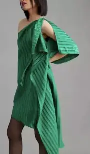 NWT Anthropologie Guapa One Shoulder Mini Dress Green Metallic Mardi Gras 2
