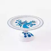 Blue & White Enamel Cake Stand, Metal, 13.5" X 6.5" NEW