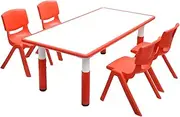 120x60cm Kids Red Height-Adjustable Whiteboard Drawing Table & 4 Red Chairs