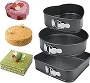 Springform Cake Pan Set of 3 (7, 8, 9 Inch) Heart Round Square Leakproof Nonstick Cheesecake Pans with Removable Bottom Stainless Steel Bakeware Dishwashable