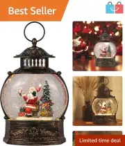 Lighted Musical Christmas Snow Globe Lantern with Timer & USB/Battery Options