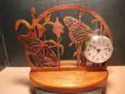 Wood Hand Crafted Butterflies Theme Desk Clock