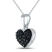 14k White Gold Round Black Diamond Heart Pendant 1/4 Cttw
