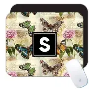 Gift Mousepad : Vintage Butterfly Pattern Roses Buds Peacock Monarch Arabesque