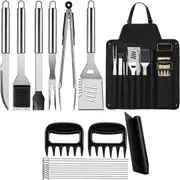 Stainless Steel BBQ Tool Set with Apron - 16in/40cm Size for Safe Grilling