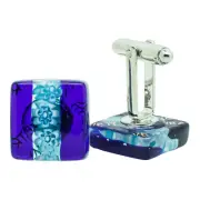 Murano Glass Cufflinks Blue White Millefiori Pair Square