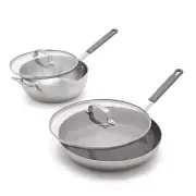 Stainless Steel 3.75QT Saucepan and 12” Frying Pan Skillet with Glass Lids