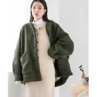 在飛比找蝦皮購物優惠-日本lowrys farm 軍綠色羊羔毛長袖外套大衣