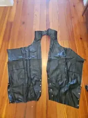 Black Motorcycle Leather Chaps Size M 42" Long
