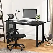 Oikiture Office Desk and Chair Set with Metal Frame Computer Desk and Ergonomic Office Chair Black