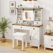 CostwayFarmhouse Makeup Vanity Desk with Mirror and Lights-White