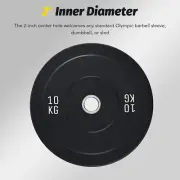 Two 10kg Olympic Bumper Plates for 2 Inch Barbells Set of 2 Rubber Weight Plates