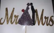 Mr & Mrs Gold & Multicolored Glitter Anniversary Wedding Cake Topper Decoration