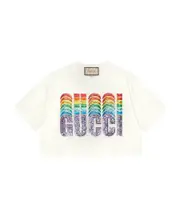 Gucci Sequinned Logo Cropped T-Shirt M white