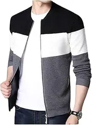[WolweS] Men's Casual Knitwear Autumn Fashion Colorblocking Slim Elastic Soft Comfortable Outdoor Handsome Commuter Long-sleeved Jacket