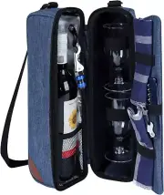 Wine tote Bag with Cooler Compartment，Picnic Set Carrying Two sets of tableware.