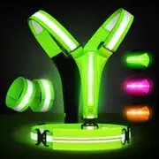 LED Reflective Vest Running Gear Set,USB Rechargeable Light Up Running Vest for Runners Night Walking with Waterproof Phone Bag (Green)