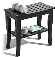[Domax] Bamboo Shower Bench & Stool Waterproof - Wood Shower Bench with Storage Shelf for Inside Shower(Black), Black 18.9''x18.11''x9.96''