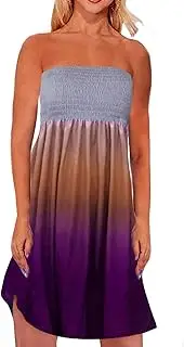 [Zyyfly] Strapless Dress for Women Summer Tube Top Dress Boho Floral Beach Smocked Sundresses Gradient2
