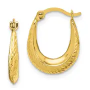 10K Yellow Gold Textured Hollow Hoop Earrings
