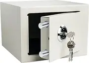 Small Steel Safe Box with Key Lock, Steel Security Safety Box with Keys for Personal Document Cash Jewelry 0.32 CU General Home Use 9.5 x 9 x 6.5 in (White)