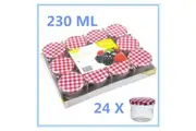 24 x 230 ml Screw Top Preserving Glass Jam Jar CONSERVE JARS Candle Red White Lid WMC