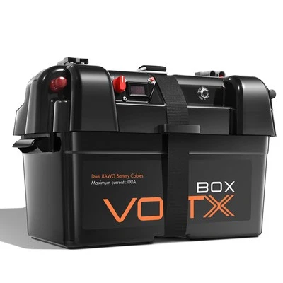 VoltX Battery Box Case 12V 2xUSB Portable Deep Cycle Lithium Camping Cig Socket