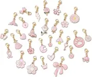 [DanLingJewelry] 50Pcs Pink Series Assorted Enamel Charms Pendants Decorations with Lobster Claw Clasps for DIY Craft Keychain Jewellery Making, Non-Precious Metal