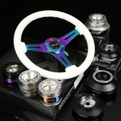 NRG 140H HUB+SILVER GEN2.5 QUICK RELEASE+3"DEEP DISH IRIDIUM STEERING WHEEL GLOW (for: Nissan)