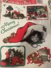 Static Cling Christmas Window Clings VTG Dogs & Cars NOS