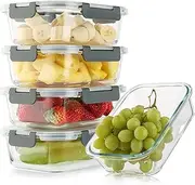 Cuiselect 5 Pack 36 Oz Glass Meal Prep Containers with Lids, Reusable Glass Food Storage Containers with Lids, Leak Proof, Microwave, Oven, Freezer and Dishwasher Safe (Gray)