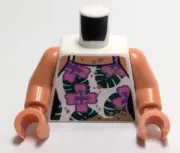Lego - Minifigure Torso - Female, Tan Skin, Pink White, Flower Tank Top, Mud