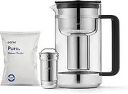 Aarke Purifier Large, Water Filter Jug in Glass and Stainless Steel, 2.8L / 12 Cups, Includes Aarke Pure Filter Refill Bag