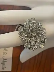 vintage ethel & Myrtle Faceted CZ Crystal Cluster Silver Tone Stretch Ring 7 QVC