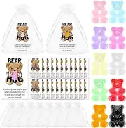 Dandat 100 Sets Inspirational Bear Hug Gift Includes 100 Colorful Resin Bear 100 Bear Hug Card 100 White Organza Bags and 100 Adhesive Dots for Kids Family Bereavement Sympathy Thinking of You Gift