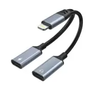 iphone Splitter for Charging and Headphone Adapter, iPhone Lightning to 2 GREY