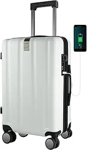 [KROSER] Carry On Luggage with Spinner Wheels & Built-in TSA Lock, Durable Suitcase Rolling Luggage, White, 21.5 x 14.1 x 9.3 inches