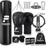 Promentum Hanging Punching Bag for Adults - Boxing Bag Set with Unfilled Punching Bag, Boxing Gloves, Training Timer & Hand Wraps - Versatile Boxing Training Equipment for Kick Boxing Karate & More