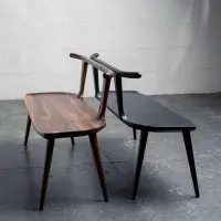 在飛比找Yahoo!奇摩拍賣優惠-【熱賣精選】 丹麥實木長條凳帶靠背創意家用餐桌凳子設計師原木
