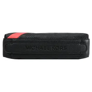 【Michael Kors】經典滿版MK LOGO條紋印花拼接方包斜背包(黑紅)