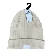 Adidas Women’s Fit Beanie 4”Cuff Fold Aluminum Beige OSFM Ribbed Knit Cap NWT
