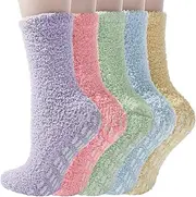 [WYTartist] Fluffy Socks for Women Winter Thick Warm Fuzzy With Grippers Socks For Home Bed Floor Girls Socks Chirstmas Gifts - 5 Pairs