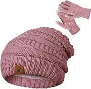 [Generic] Warm Hat and Gloves for Women | Warm Knit Winter Women Hat Beanie Gloves Set - Winter Protection Cap Thick Multi-Functional for Travel, Park, Work