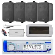 Dual Bluetooth Marine Receiver,Cover, Antenna,Amp w/Kit, 4x 4" 30W Black Speaker