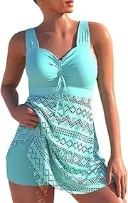 [chuangminghangqi] Damen-Tankini, Bauch-Push-Up, Badeanzug, 2-teilig, Spitze, ausgeschnitten, Top, Bikini, Swimsuits mit Badeshorts, große Größe